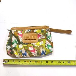 Sydney Love Golf Shoe Print Nylon Wristlet Clutch Bag with Tee Holder Tan Trim